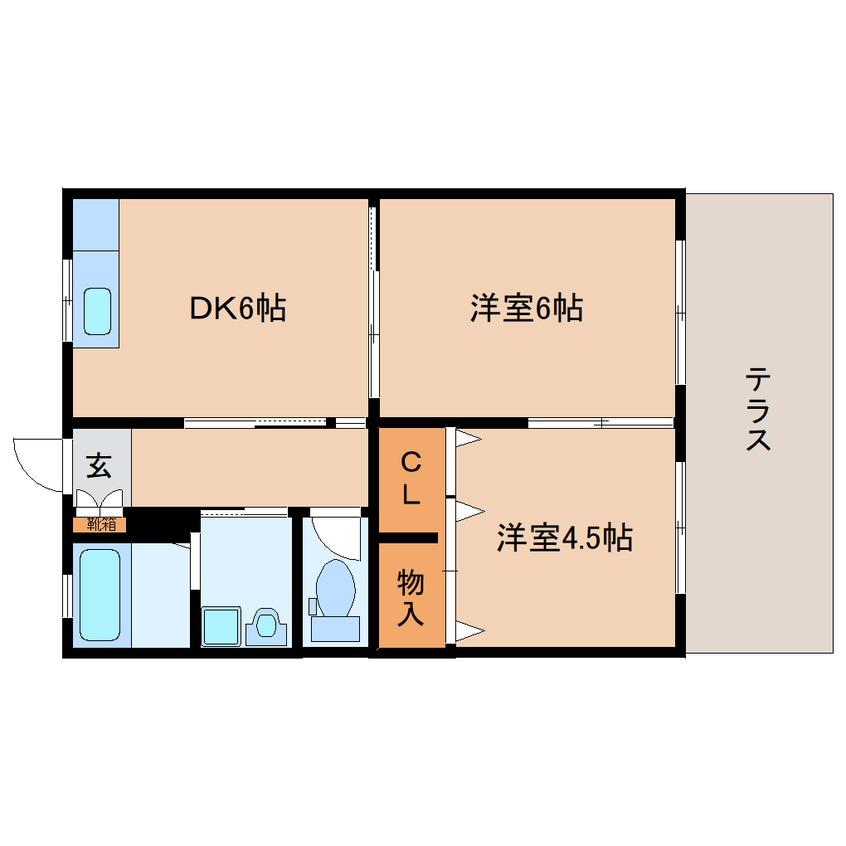 間取図 大和路線・関西本線/法隆寺駅 徒歩19分 1階 築46年
