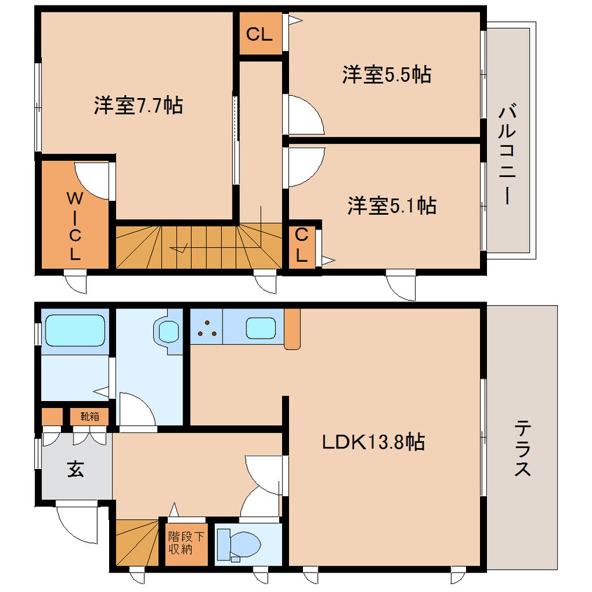 間取図 大和路線・関西本線/王寺駅 バス8分桜ヶ丘３丁目下車:停歩1分 1-2階 築21年