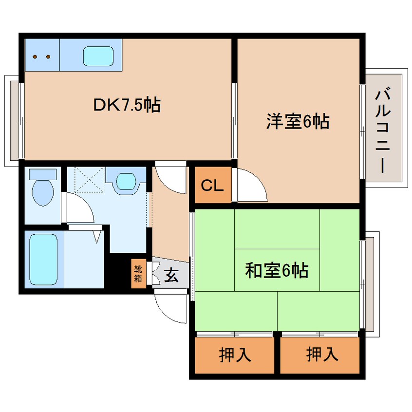 間取図 大和路線・関西本線/三郷駅 徒歩15分 2階 築37年