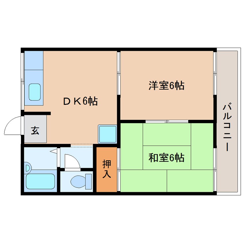 間取図 近鉄生駒線/竜田川駅 徒歩2分 2階 築40年