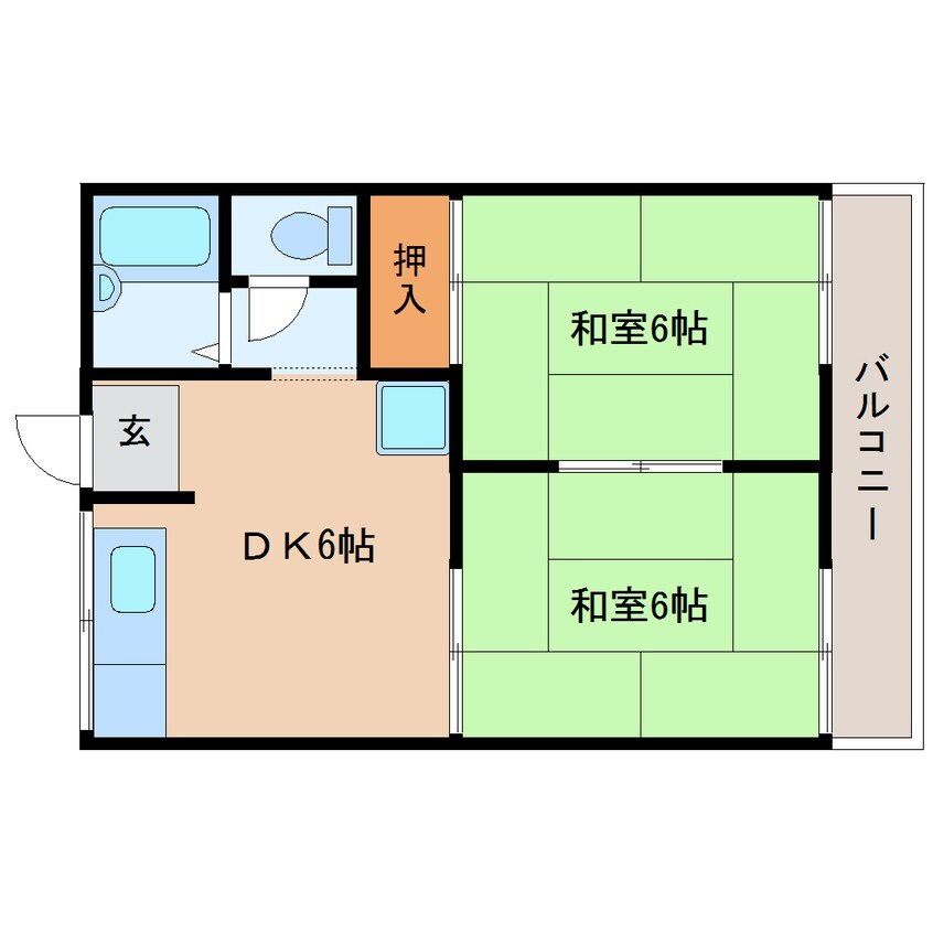 間取図 近鉄生駒線/竜田川駅 徒歩2分 2階 築41年