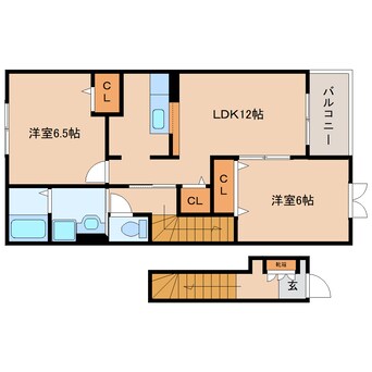 間取図 大和路線・関西本線/王寺駅 徒歩19分 2階 築19年