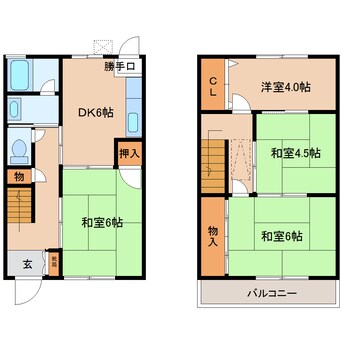 間取図 大和路線・関西本線/法隆寺駅 徒歩11分 1-2階 築29年