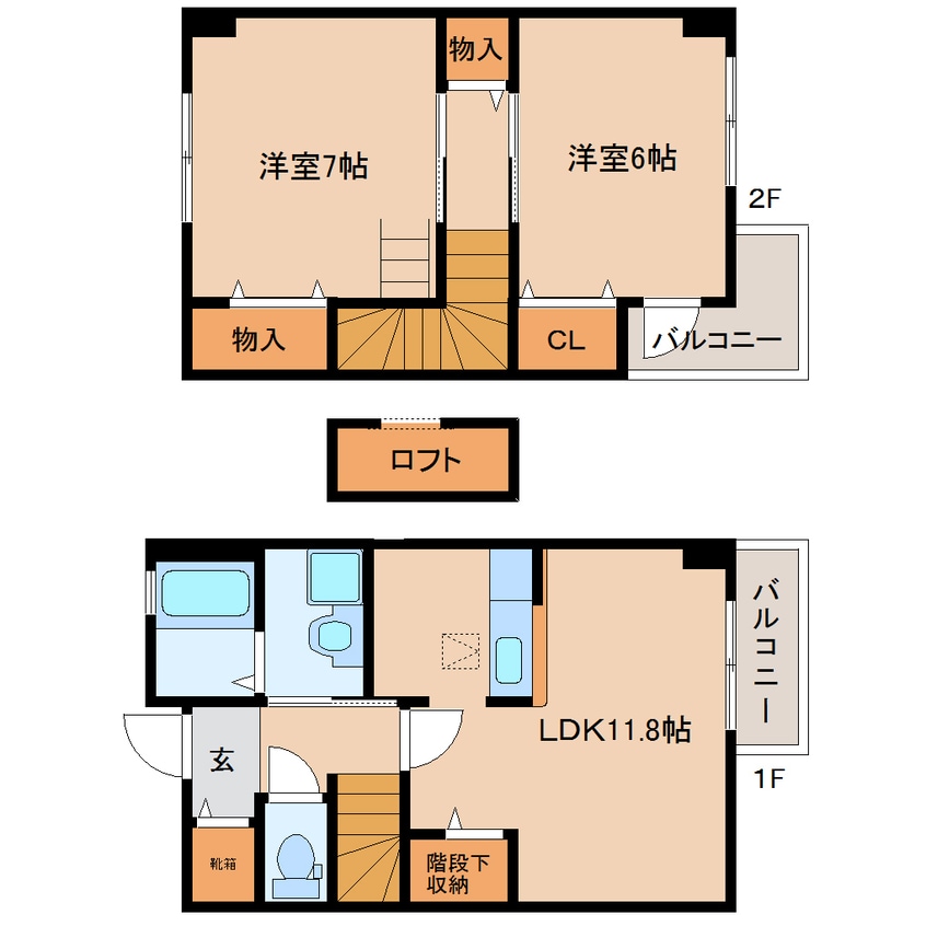 間取図 大和路線・関西本線/三郷駅 徒歩16分 1-2階 築19年