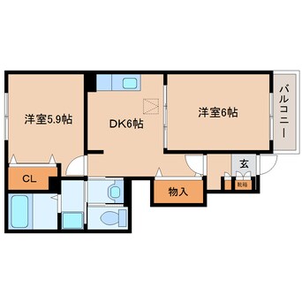 間取図 近鉄生駒線/東山駅 徒歩10分 1階 築18年