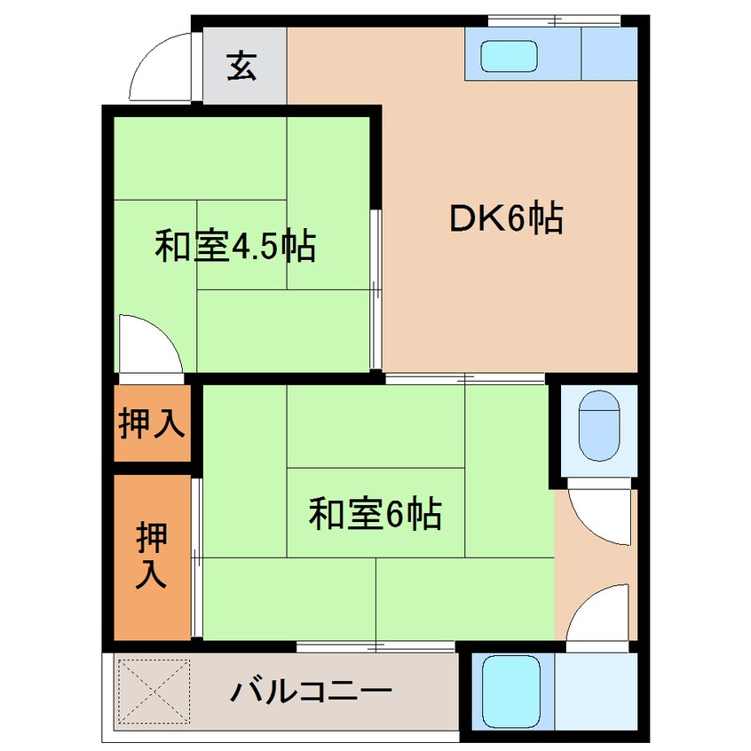 間取図 大和路線・関西本線/法隆寺駅 徒歩5分 2階 築36年