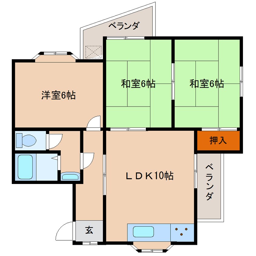 間取図 大和路線・関西本線/王寺駅 バス10分竜田神社前下車:停歩2分 2階 築32年