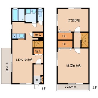 間取図 近鉄生駒線/勢野北口駅 徒歩12分 1-2階 築17年