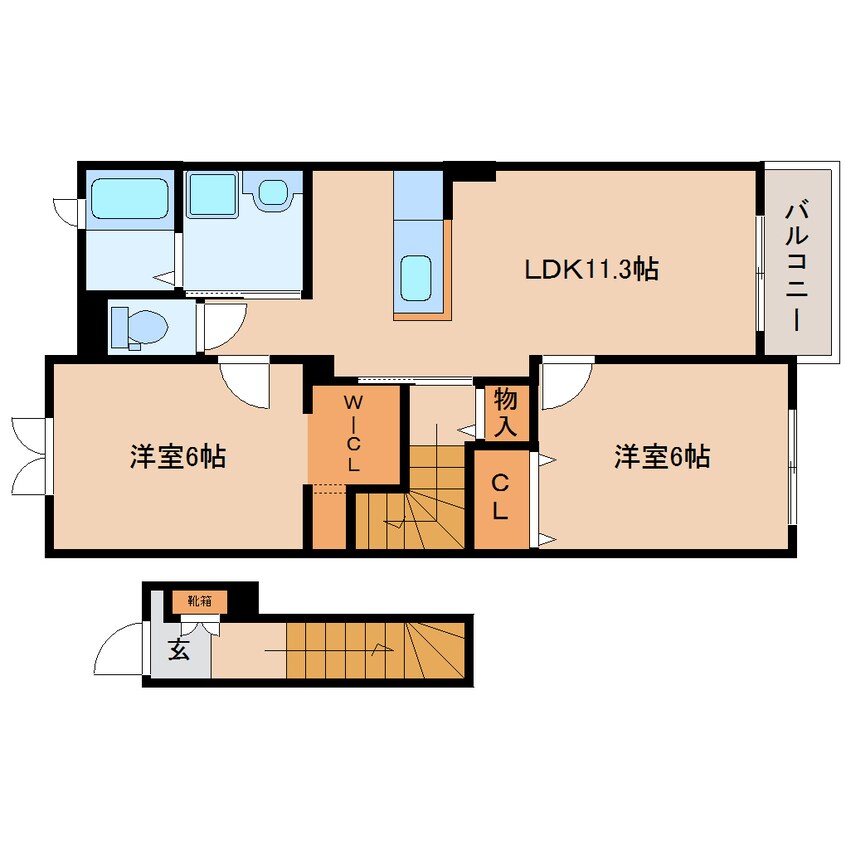 間取図 近鉄生駒線/東山駅 徒歩13分 2階 築10年