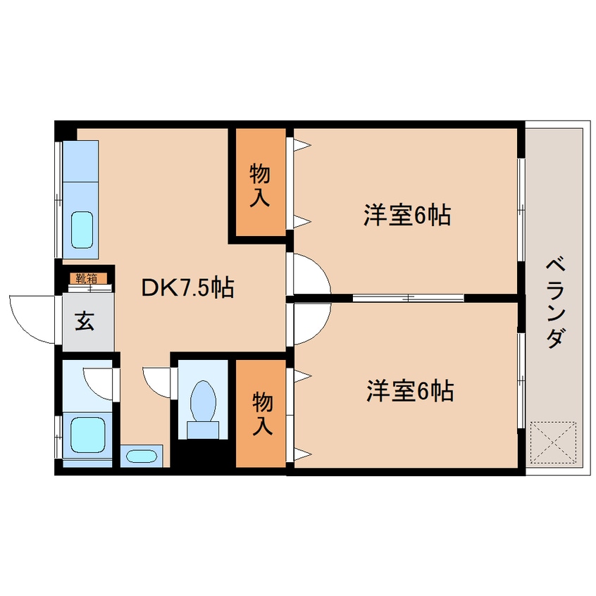 間取図 近鉄生駒線/竜田川駅 徒歩2分 2階 築48年