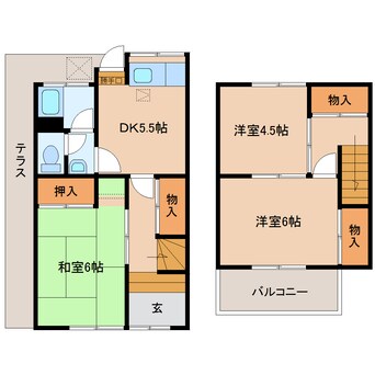 間取図 大和路線・関西本線/王寺駅 バス10分竜田神社前下車:停歩3分 1-2階 築45年