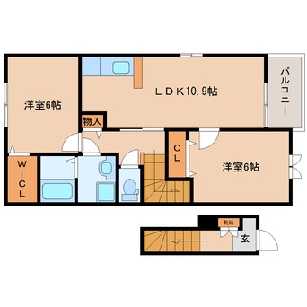 間取図 近鉄田原本線/佐味田川駅 徒歩12分 2階 築8年