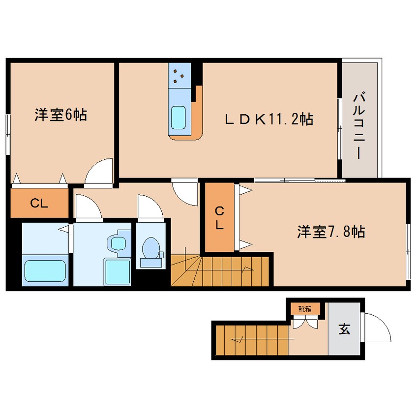間取図 近鉄田原本線/箸尾駅 徒歩16分 2階 築9年