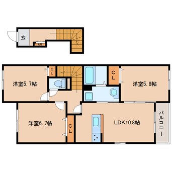 間取図 大和路線・関西本線/王寺駅 バス15分服部下車:停歩4分 2階 築7年