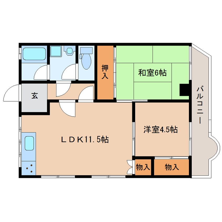 間取図 近鉄田原本線/大輪田駅 徒歩15分 3階 築44年