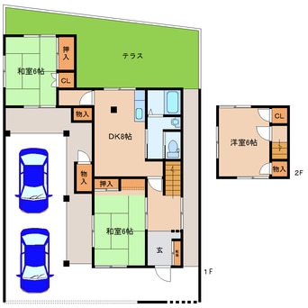 間取図 近鉄生駒線/竜田川駅 徒歩9分 1-2階 築57年