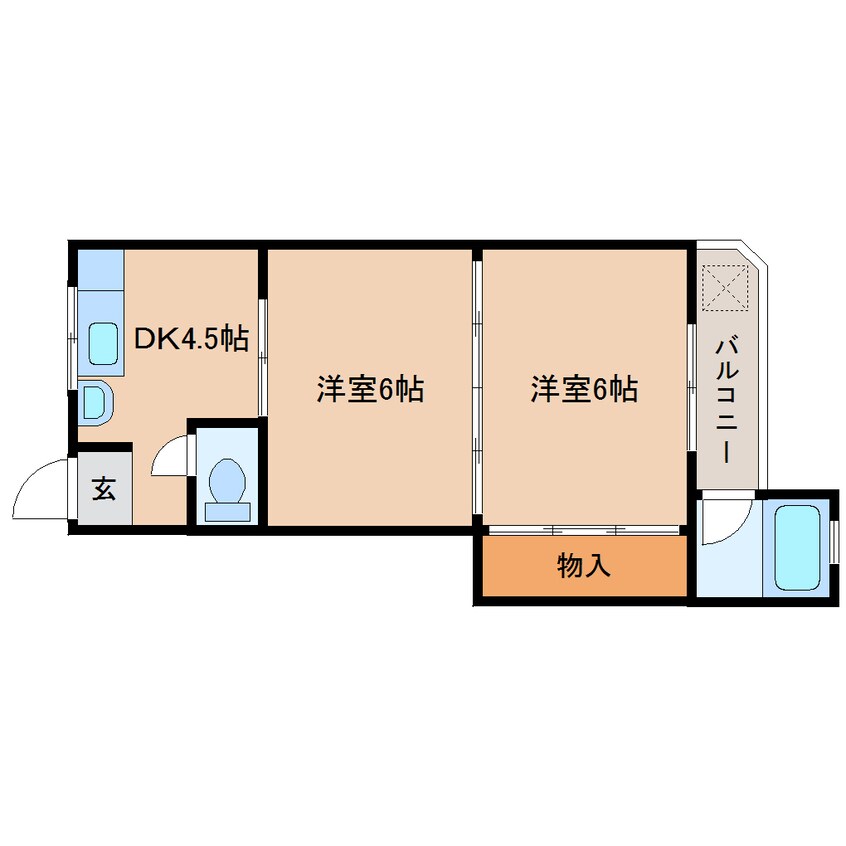 間取図 大和路線・関西本線/王寺駅 バス7分桜ヶ丘3丁目下車:停歩1分 3階 築45年