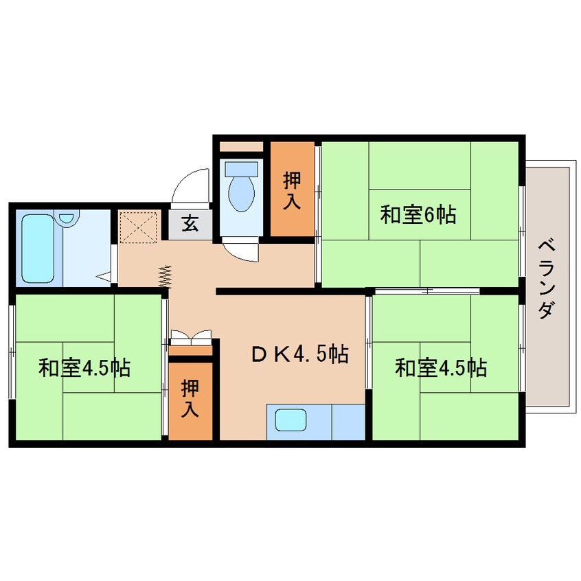 間取図 近鉄田原本線/箸尾駅 徒歩8分 2階 築37年