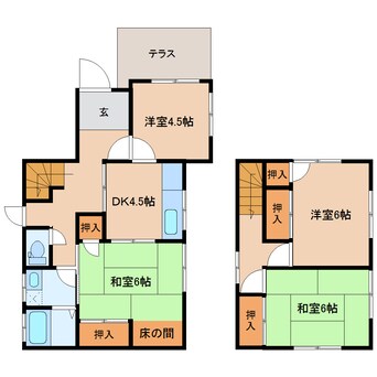 間取図 近鉄田原本線/池部駅 徒歩4分 1-2階 築38年