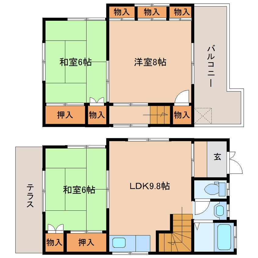 間取図 近鉄田原本線/池部駅 徒歩4分 1-2階 築47年