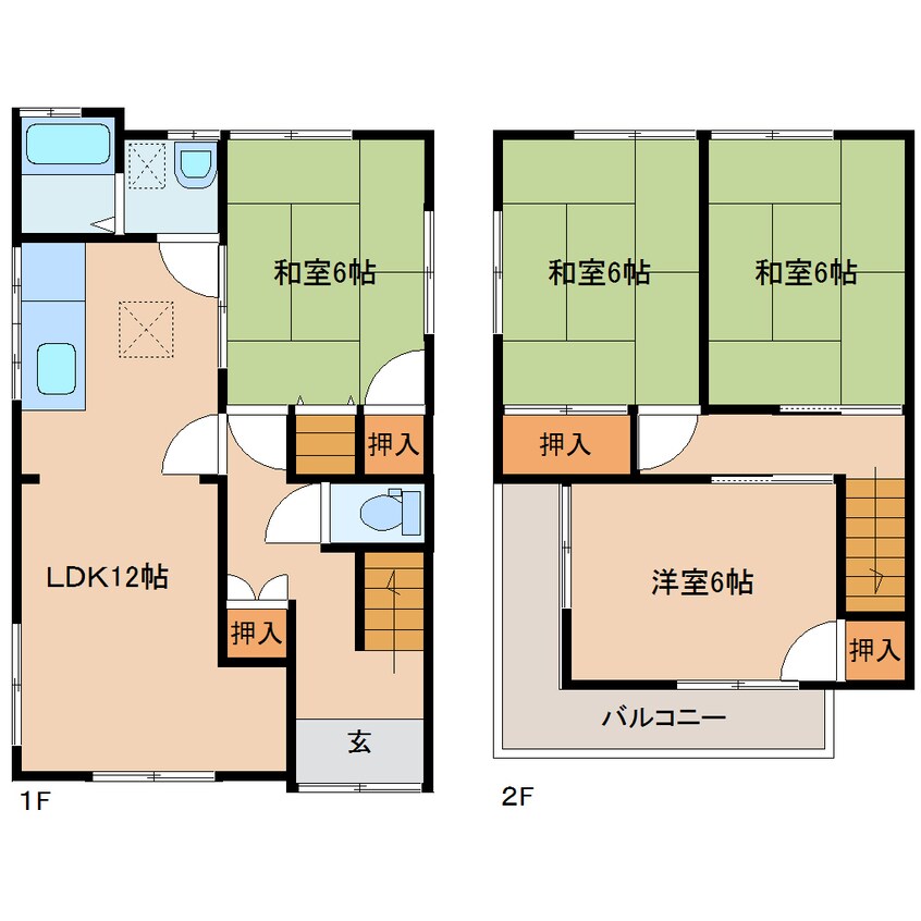 間取図 近鉄田原本線/大輪田駅 徒歩5分 1-2階 築40年