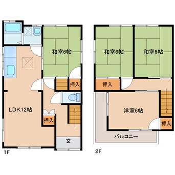 間取図 近鉄田原本線/大輪田駅 徒歩5分 1-2階 築40年