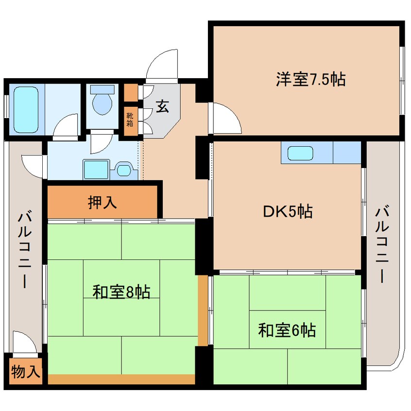 間取図 大和路線・関西本線/三郷駅 徒歩4分 3階 築45年