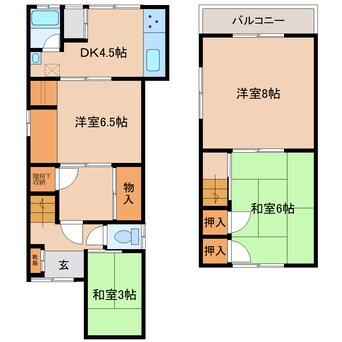 間取図 和歌山線/畠田駅 徒歩7分 1-2階 築57年