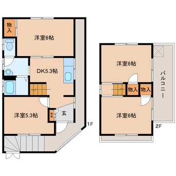 間取図 大和路線・関西本線/王寺駅 バス17分上牧町役場前下車:停歩7分 1-2階 築44年
