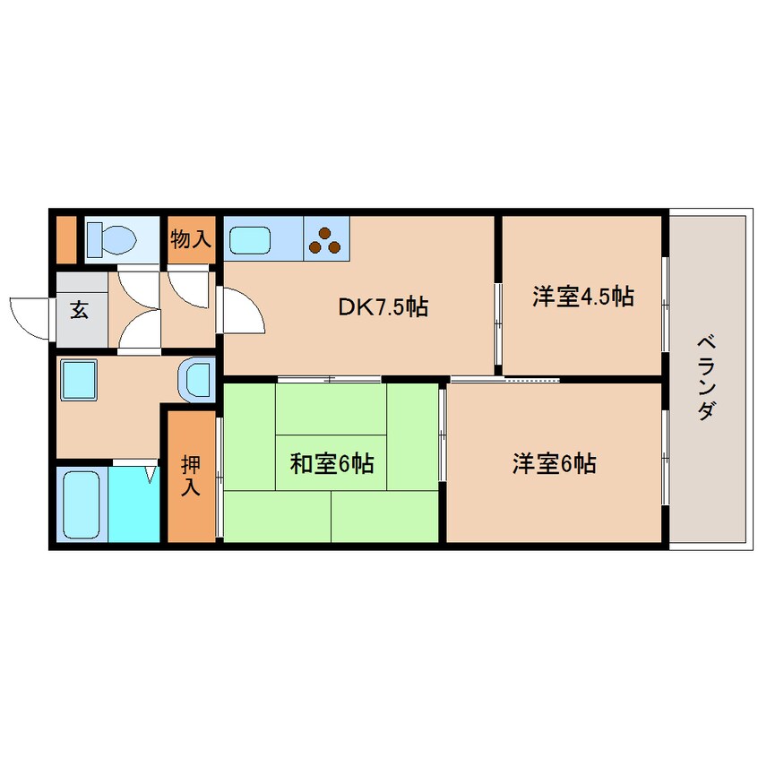 間取図 近鉄難波線・奈良線/富雄駅 徒歩8分 1階 築29年