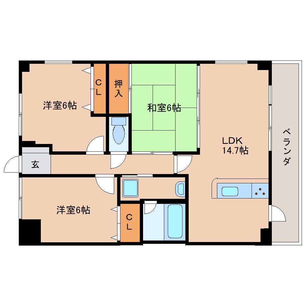 間取り図 近鉄難波線・奈良線/学園前駅 徒歩17分 2階 築25年