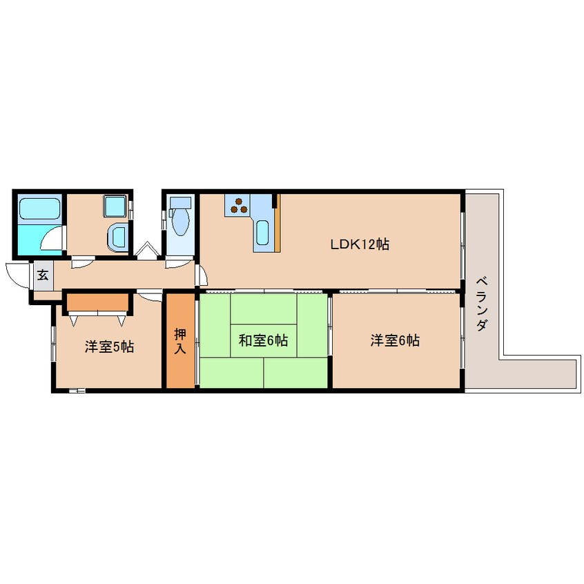 間取図 近鉄難波線・奈良線/学園前駅 徒歩20分 2階 築34年