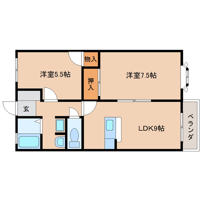 間取図 近鉄難波線・奈良線/学園前駅 徒歩15分 2階 築30年