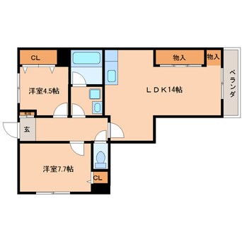 間取図 近鉄難波線・奈良線/学園前駅 徒歩10分 3階 築33年