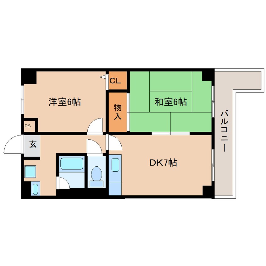 間取図 近鉄難波線・奈良線/菖蒲池駅 徒歩6分 2階 築35年
