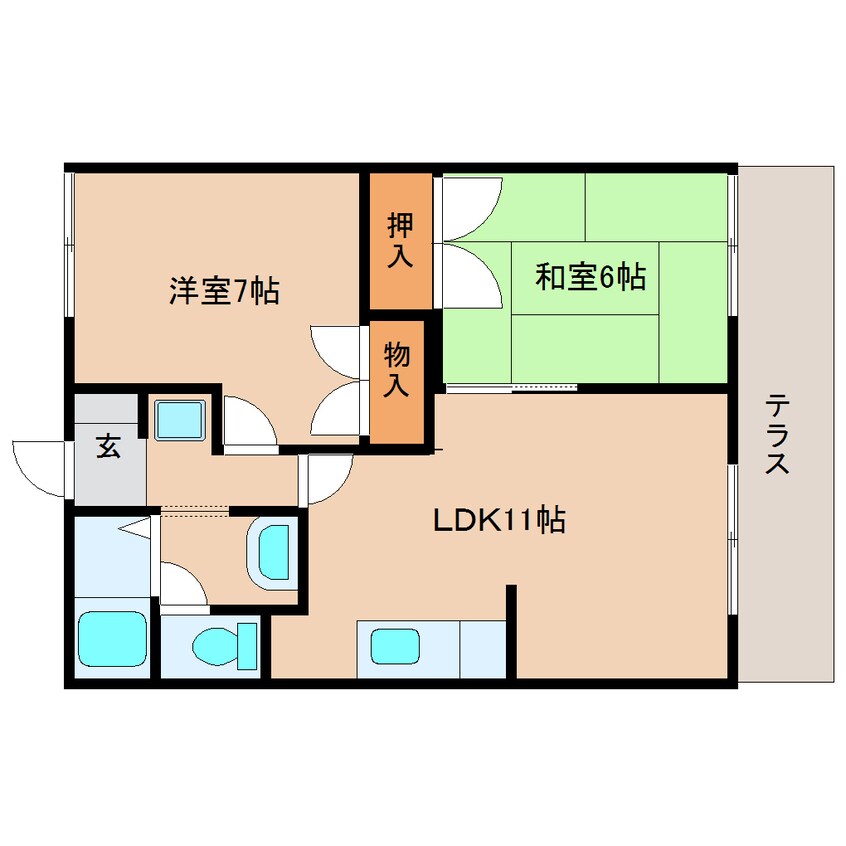 間取図 近鉄難波線・奈良線/学園前駅 徒歩9分 1階 築38年