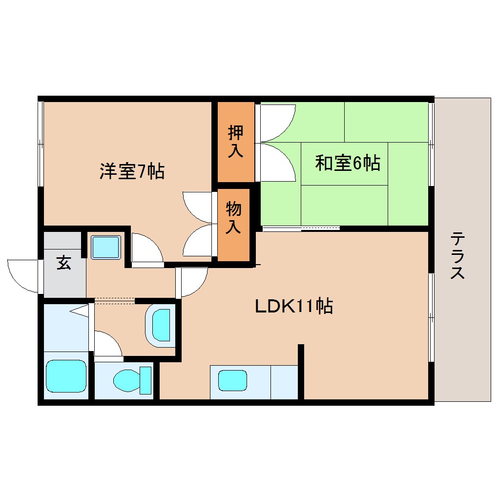 間取り図 近鉄難波線・奈良線/学園前駅 徒歩9分 1階 築38年