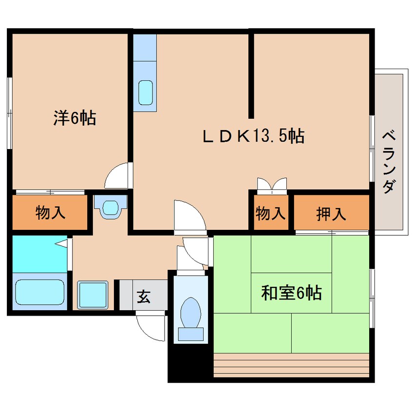 間取図 近鉄難波線・奈良線/学園前駅 徒歩14分 2階 築27年