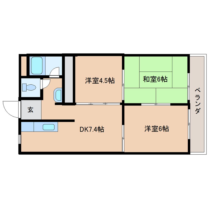 間取図 近鉄難波線・奈良線/富雄駅 徒歩7分 3階 築48年