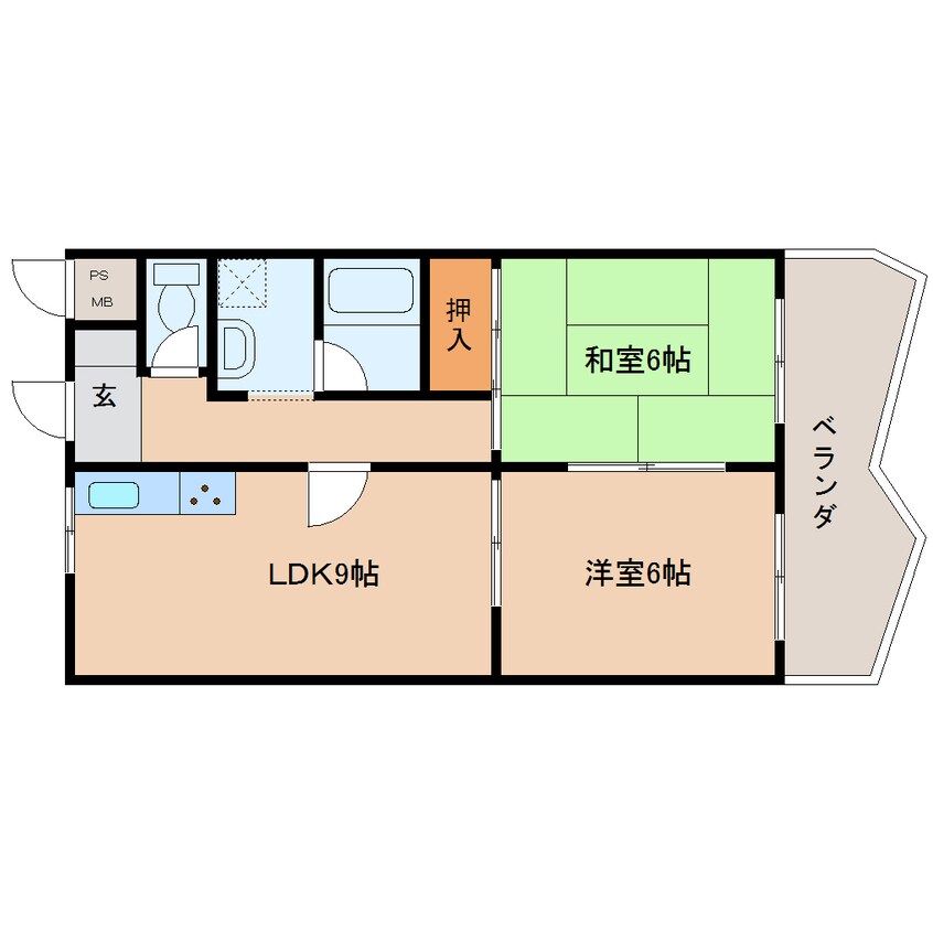 間取図 近鉄難波線・奈良線/富雄駅 徒歩3分 5階 築35年