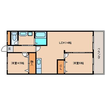 間取図 近鉄難波線・奈良線/富雄駅 徒歩2分 4階 築38年