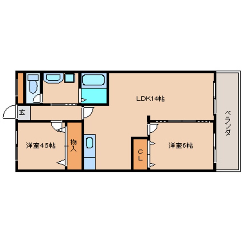 間取図 近鉄難波線・奈良線/富雄駅 徒歩2分 4階 築38年