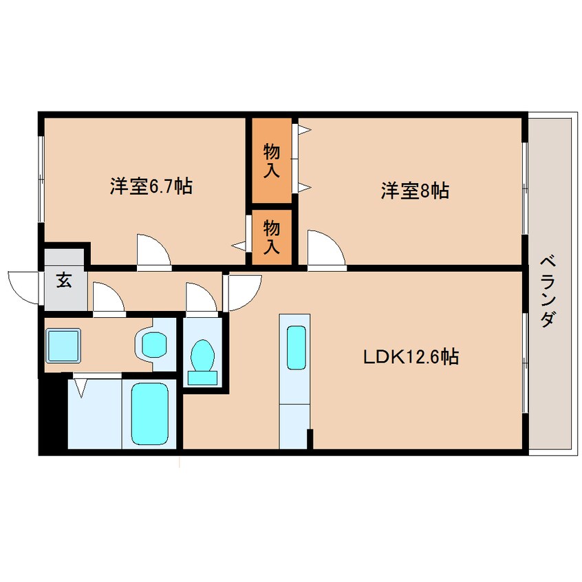 間取図 近鉄難波線・奈良線/学園前駅 バス11分熊取下車:停歩2分 2階 築22年