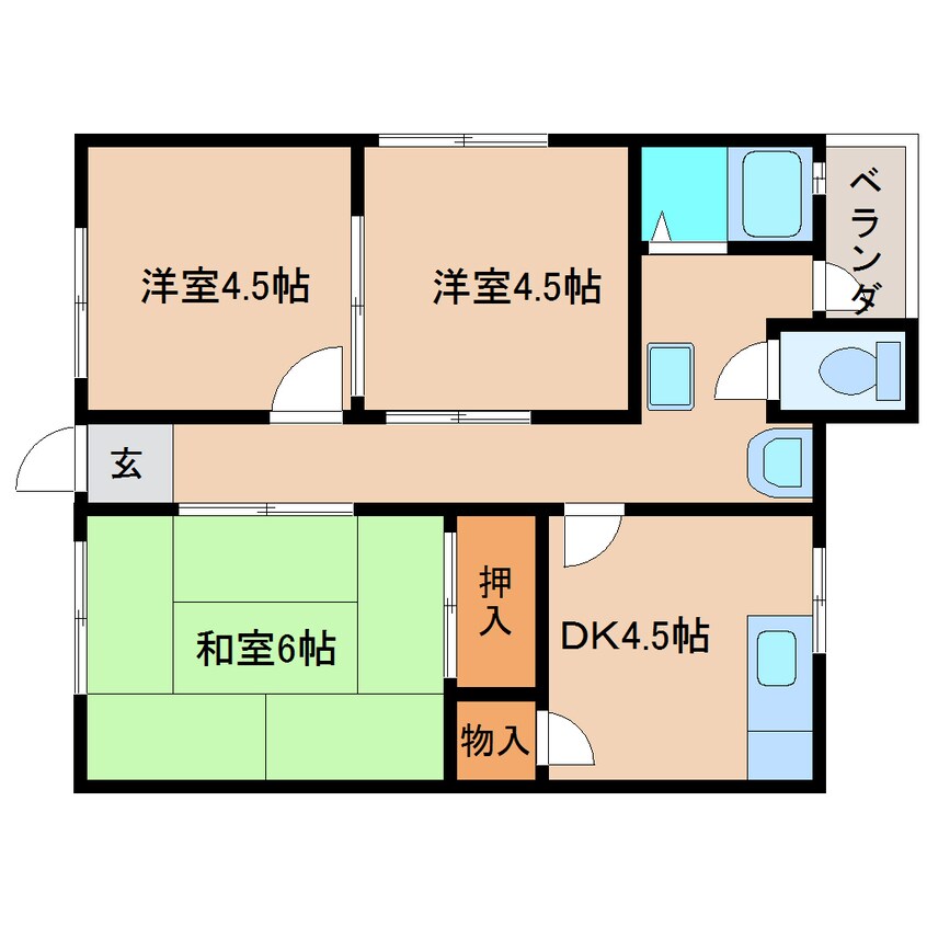 間取図 近鉄難波線・奈良線/学園前駅 徒歩7分 2階 築49年