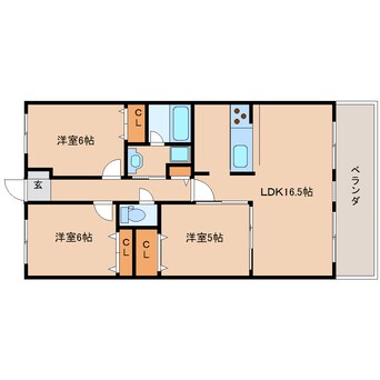 間取図 近鉄難波線・奈良線/学園前駅 徒歩13分 2階 築22年