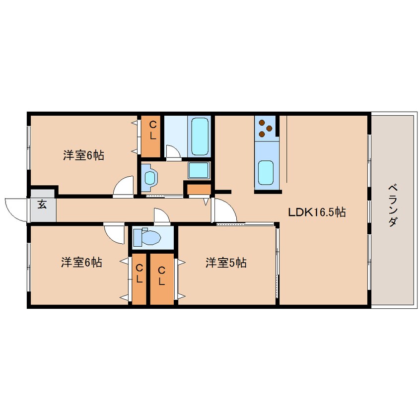 間取図 近鉄難波線・奈良線/学園前駅 徒歩13分 2階 築22年