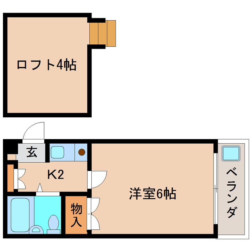 間取図 近鉄難波線・奈良線/学園前駅 徒歩10分 2階 築33年