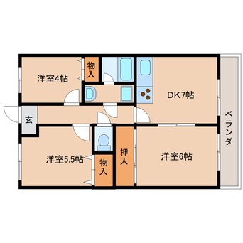 間取図 近鉄難波線・奈良線/富雄駅 徒歩15分 2階 築29年