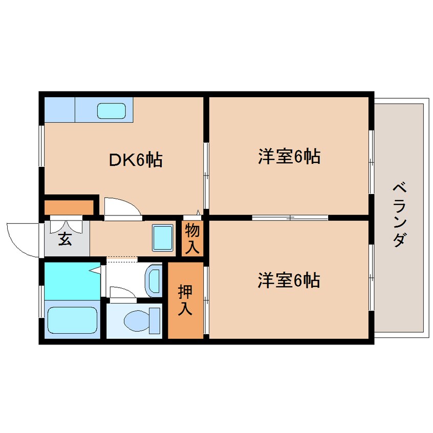 間取図 近鉄難波線・奈良線/学園前駅 徒歩16分 2階 築29年