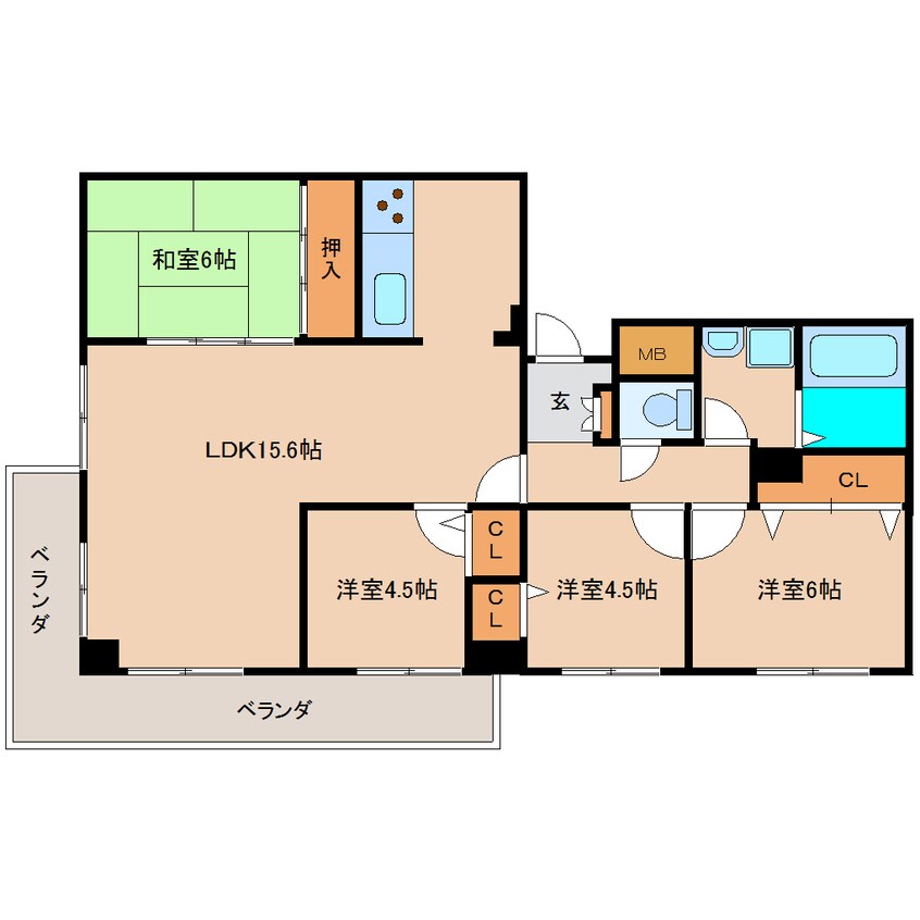 間取図 近鉄難波線・奈良線/菖蒲池駅 徒歩4分 1階 築35年